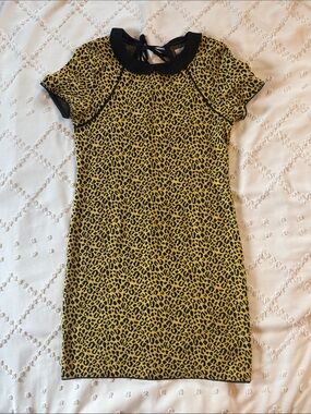 Cooperative Yellow & Black Leopard Print Mini Dress with Peter Pan Collar